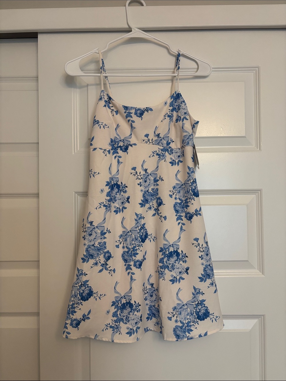 Galtar’d State White Dress with Blue Floral Print - Sleeveless Summer Dress